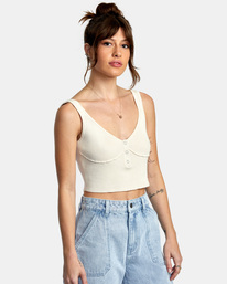 5 Swerve Henley Rib Knit Crop Top White AVJTO00141 RVCA