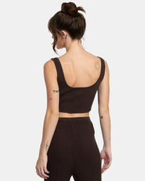 1 Swerve Henley Rib Knit Crop Top Brown AVJTO00141 RVCA