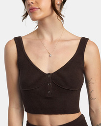 2 Swerve Henley Rib Knit Crop Top Brown AVJTO00141 RVCA