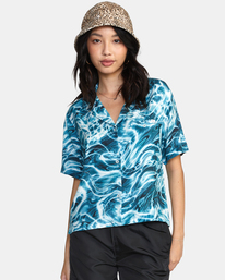 0 Wavy Button-Down Top Blue AVJWT00165 RVCA