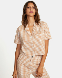 rvca, Jackie Cropped Blouse, SAND (san) JACKIE SS AVJWT00175