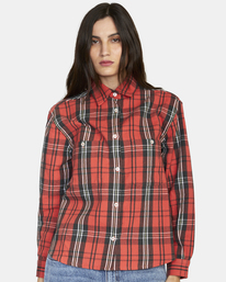 7 Notorious Long Sleeve Flannel Shirt Red AVJWT00182 RVCA