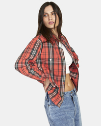 13 Notorious Long Sleeve Flannel Shirt Red AVJWT00182 RVCA