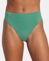 2 Solid High Rise Cheeky Bikini Bottoms Green AVJX400268 RVCA