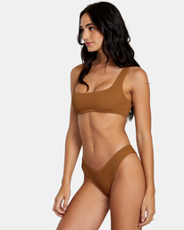 4 Grooves Texture High Leg Bikini Bottoms Brown AVJX400375 RVCA