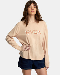 rvca, Big RVCA Daisy Long Sleeve T-Shirt, NUDE (nud) BIG RVCA DAISY YW STOLEN LS AVJZT00651