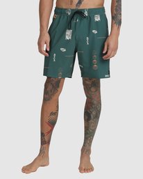 1 VA Pigment Elastic Waist Boardshorts 17" Green AVYBS00204 RVCA