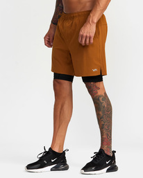3 Yogger Train 2-In-1 Elastic Waist Workout Shorts 17" Brown AVYWS00229 RVCA