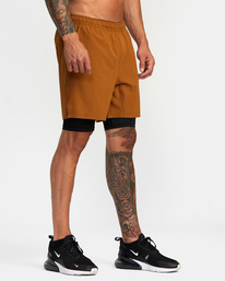 5 Yogger Train 2-In-1 Elastic Waist Workout Shorts 17" Brown AVYWS00229 RVCA