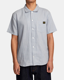 1 Dayshift Stripe II Short Sleeve Shirt Blue AVYWT00272 RVCA