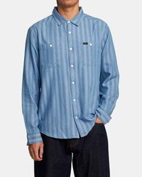 1 Walker Stripe Long Sleeve Shirt Blue AVYWT00395 RVCA