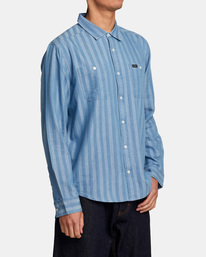 5 Walker Stripe Long Sleeve Shirt Blue AVYWT00395 RVCA