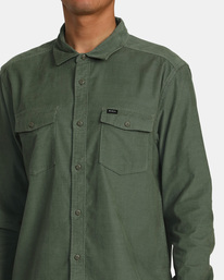 3 Freeman Cord Long Sleeve Shirt Green AVYWT00465 RVCA