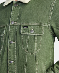 6 Waylon 2022 - Sherpa Lined Denim Jacket for Men Green F1WKRXRVF2 RVCA