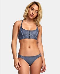 0 Stone - Textured Button-Up Bikini Top for Women Blue R3STRGRVW9 RVCA