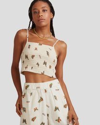 1 Mel G Flutter Tie Smocked Top White UVJWT00104 RVCA