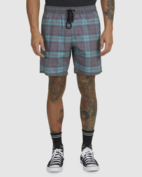 rvca, Opposites Print Elastic Waist Boardshorts, TEAL (tea) OPPOSITES ELASTIC PRINT UVYBS00111