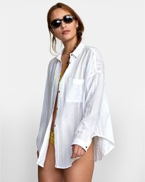3 Habit - Oversized Long Sleeve Shirt for Women White W3SHIARVP1 RVCA